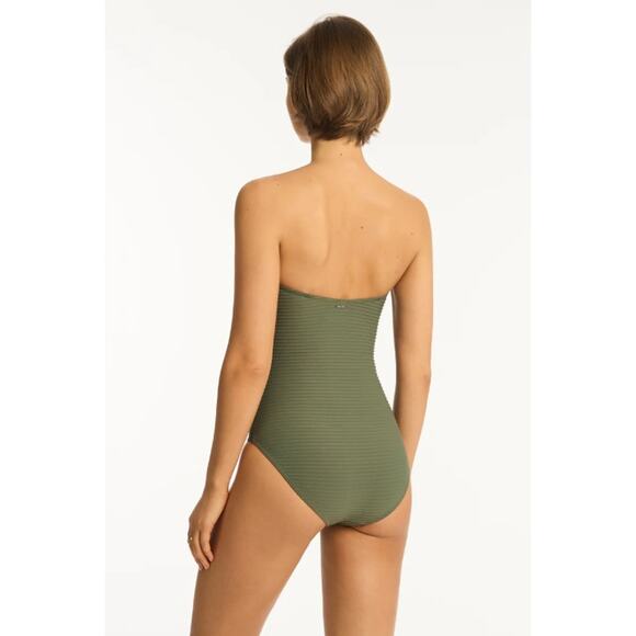 SEA LEVEL SWIM Spinnaker U Bar Bandeau One Piece Swimsuit Size 6 Khaki Green NWT - Picture 4 of 12